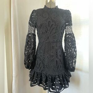 Aqua mini black eyelet lace dress